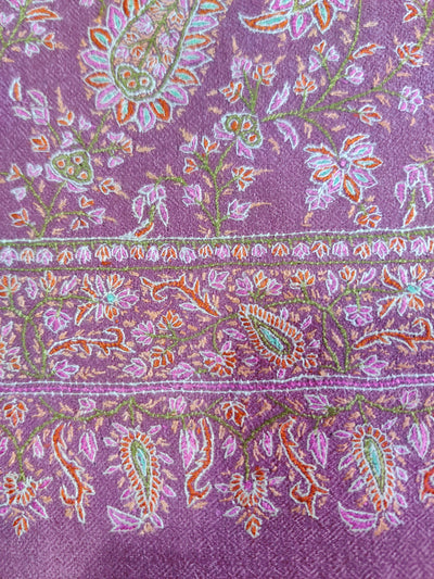 Pink Pure Pashmina / Cashmere Shawl with Multicolor Sozni Hand Embroidery - KashmKari