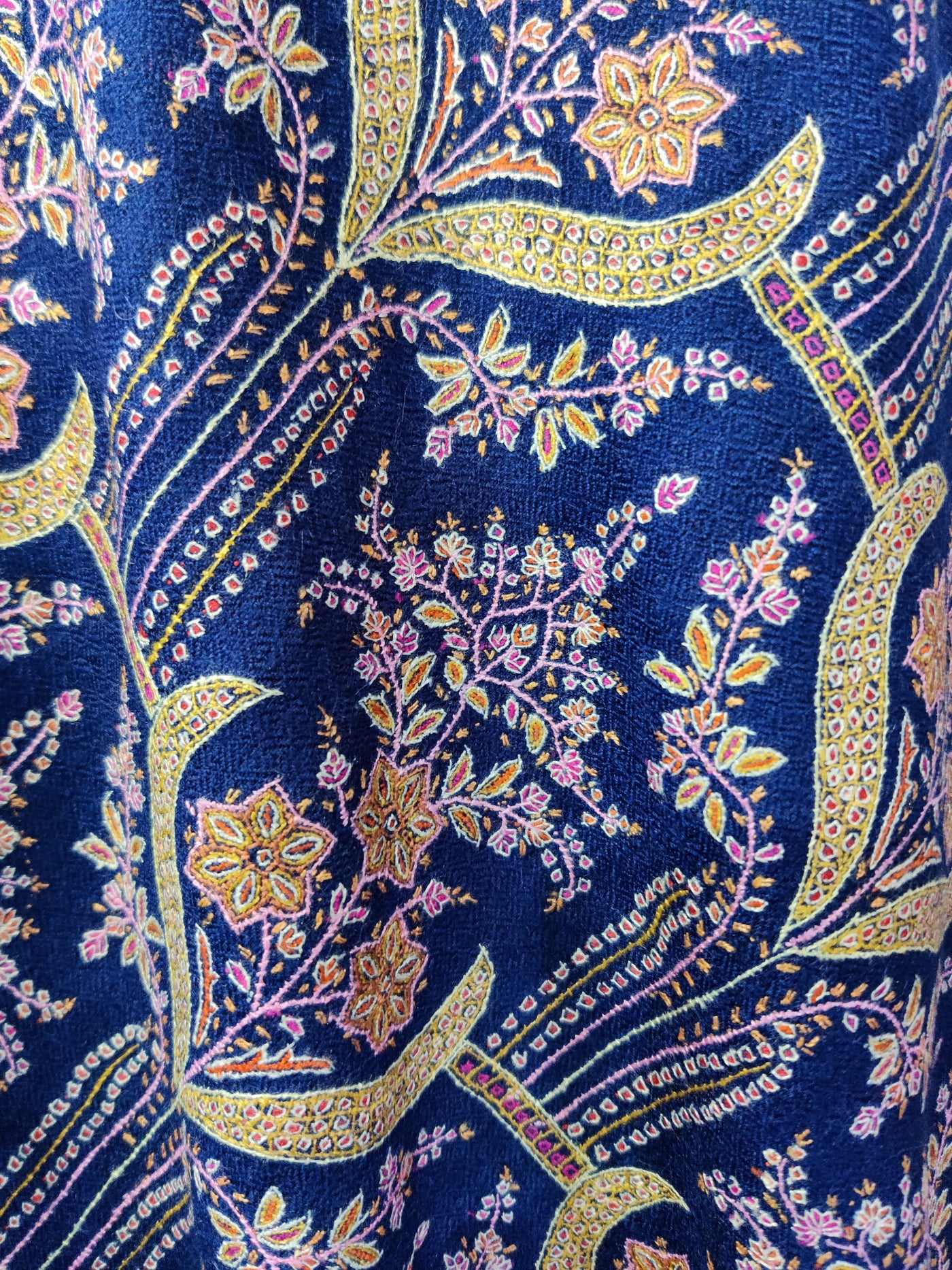 Royal Blue Pure Pashmina / Cashmere Shawl with Multicolor Sozni Hand Embroidery - KashmKari