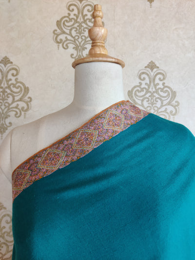 Blue Pure Pashmina / Cashmere Shawl with Multicolor Sozni Hand Embroidery