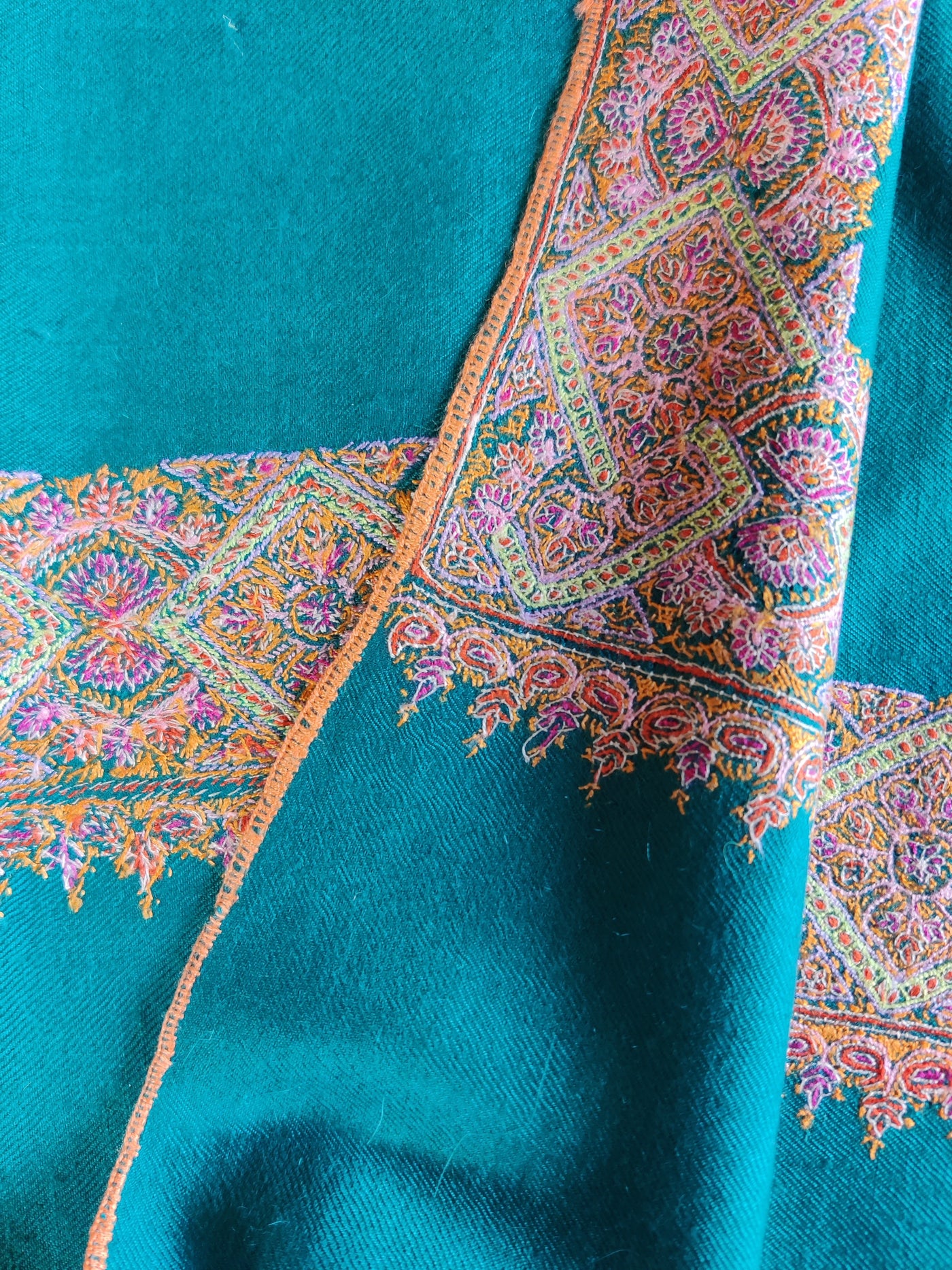 Blue Pure Pashmina / Cashmere Shawl with Multicolor Sozni Hand Embroidery