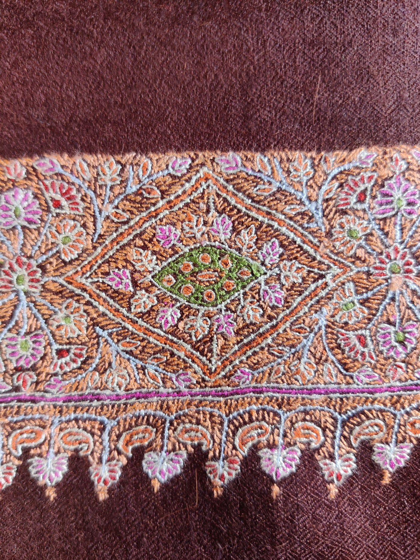 Pure Pashmina / Cashmere Shawl with Multicolor Sozni Hand Embroidery - KashmKari
