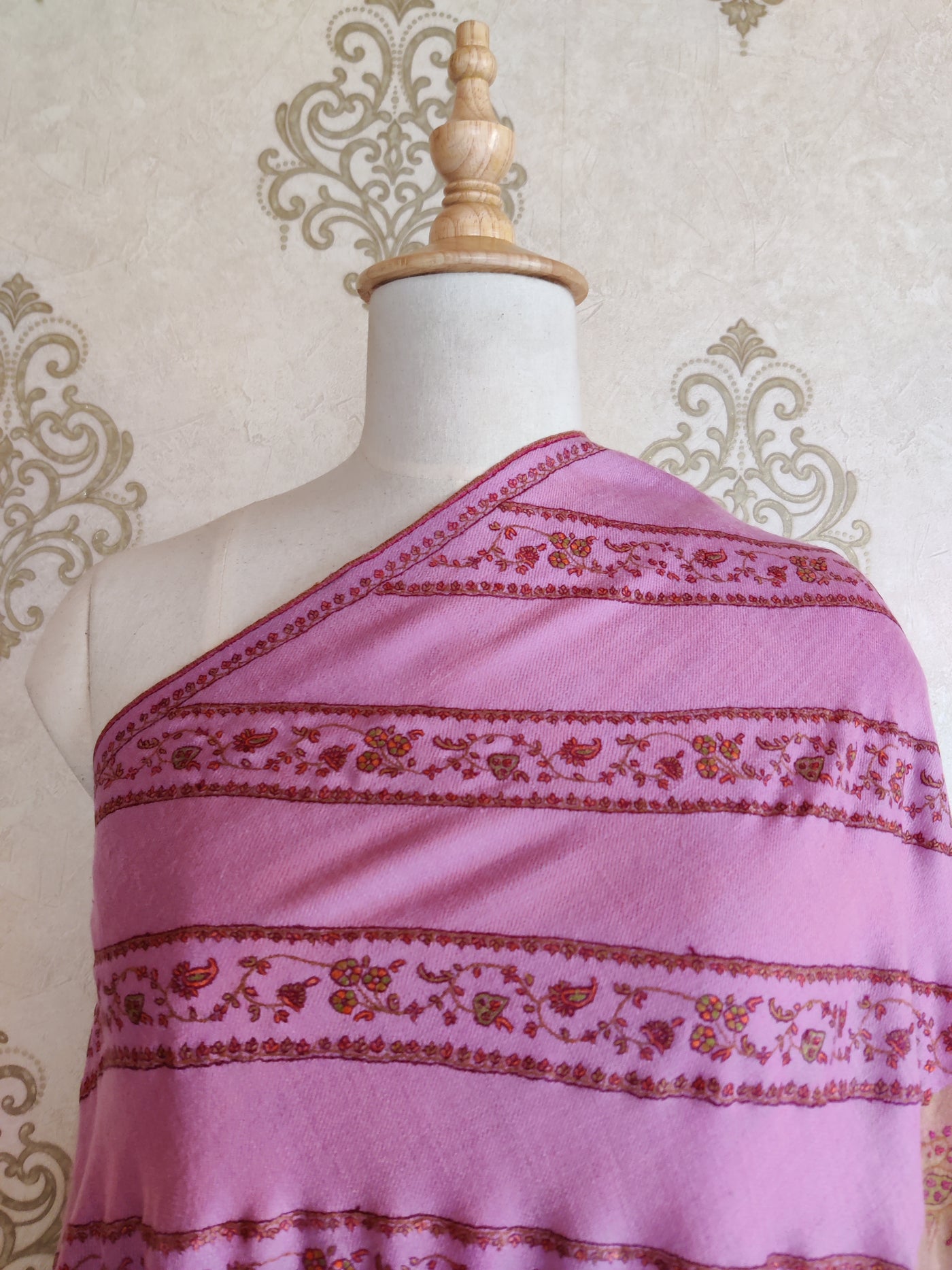 Dual Shade Pure Pashmina / Cashmere Shawl with Multicolor Sozni Hand Embroidery - KashmKari