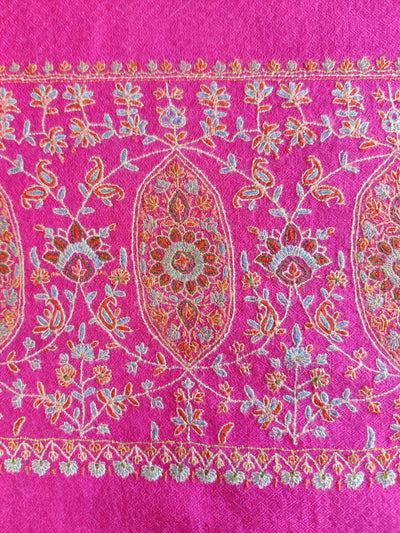 Pink Pure Pashmina / Cashmere Shawl with Multicolor Sozni Hand Embroidery - KashmKari