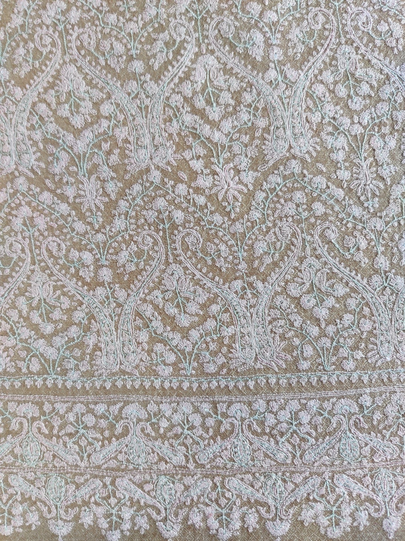 Beige Jamawar Pashmina Shawl with Intricate Sozni Embroidery