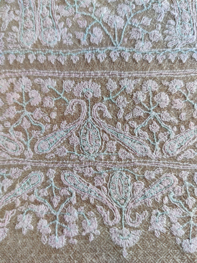 Beige Jamawar Pashmina Shawl with Intricate Sozni Embroidery