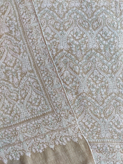 Beige Jamawar Pashmina Shawl with Intricate Sozni Embroidery