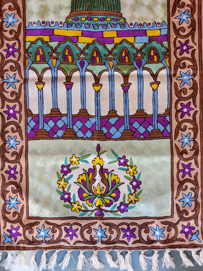 Kashmiri Hand-Embroidered Chain Stitch jainimaz (Prayer Mat) - KashmKari