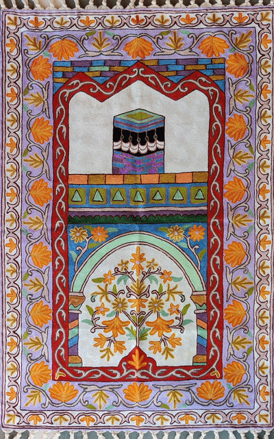 Kashmiri Hand-Embroidered Chain Stitch jainimaz (Prayer Mat) - KashmKari