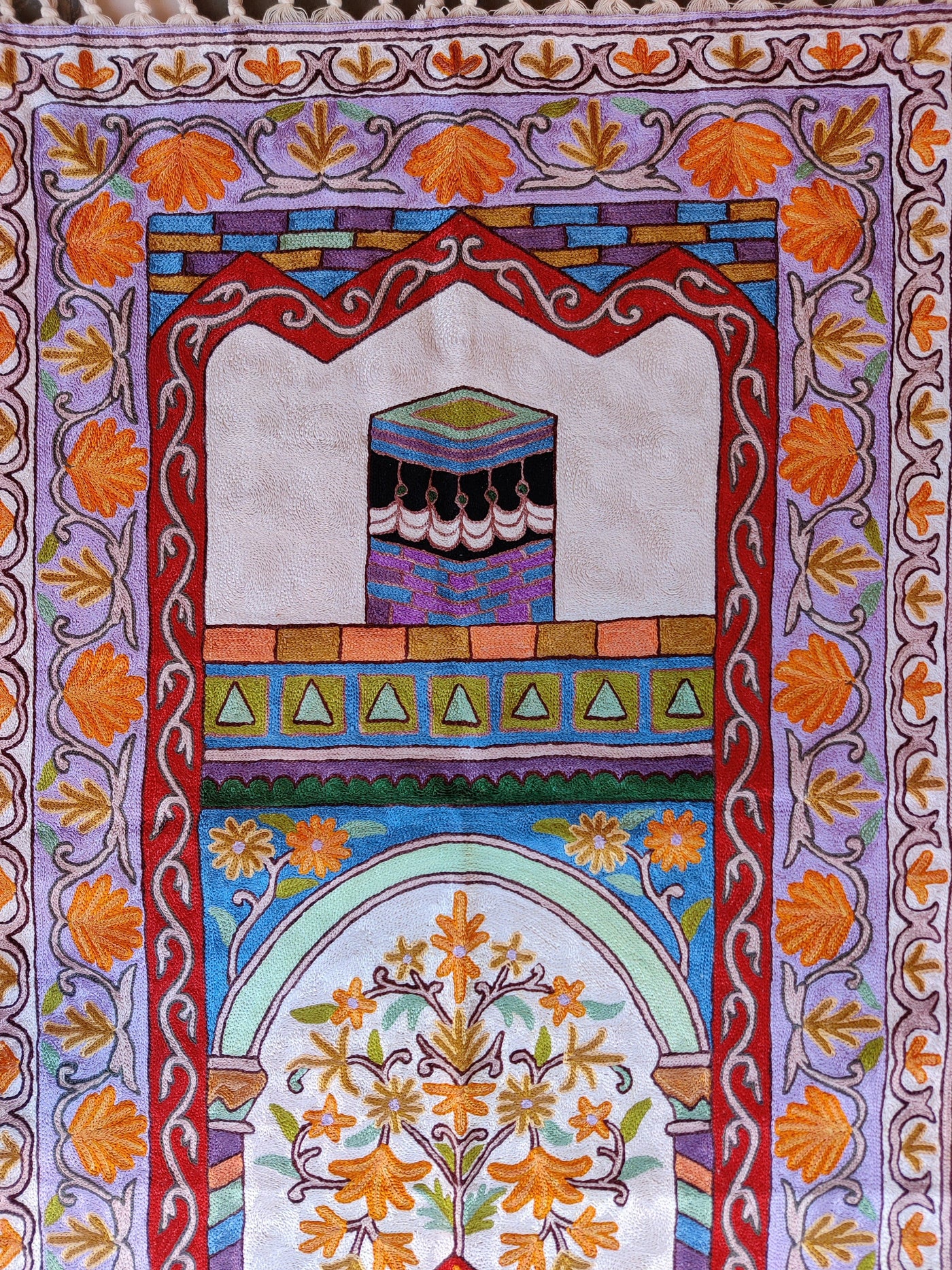Kashmiri Hand-Embroidered Chain Stitch jainimaz (Prayer Mat) - KashmKari