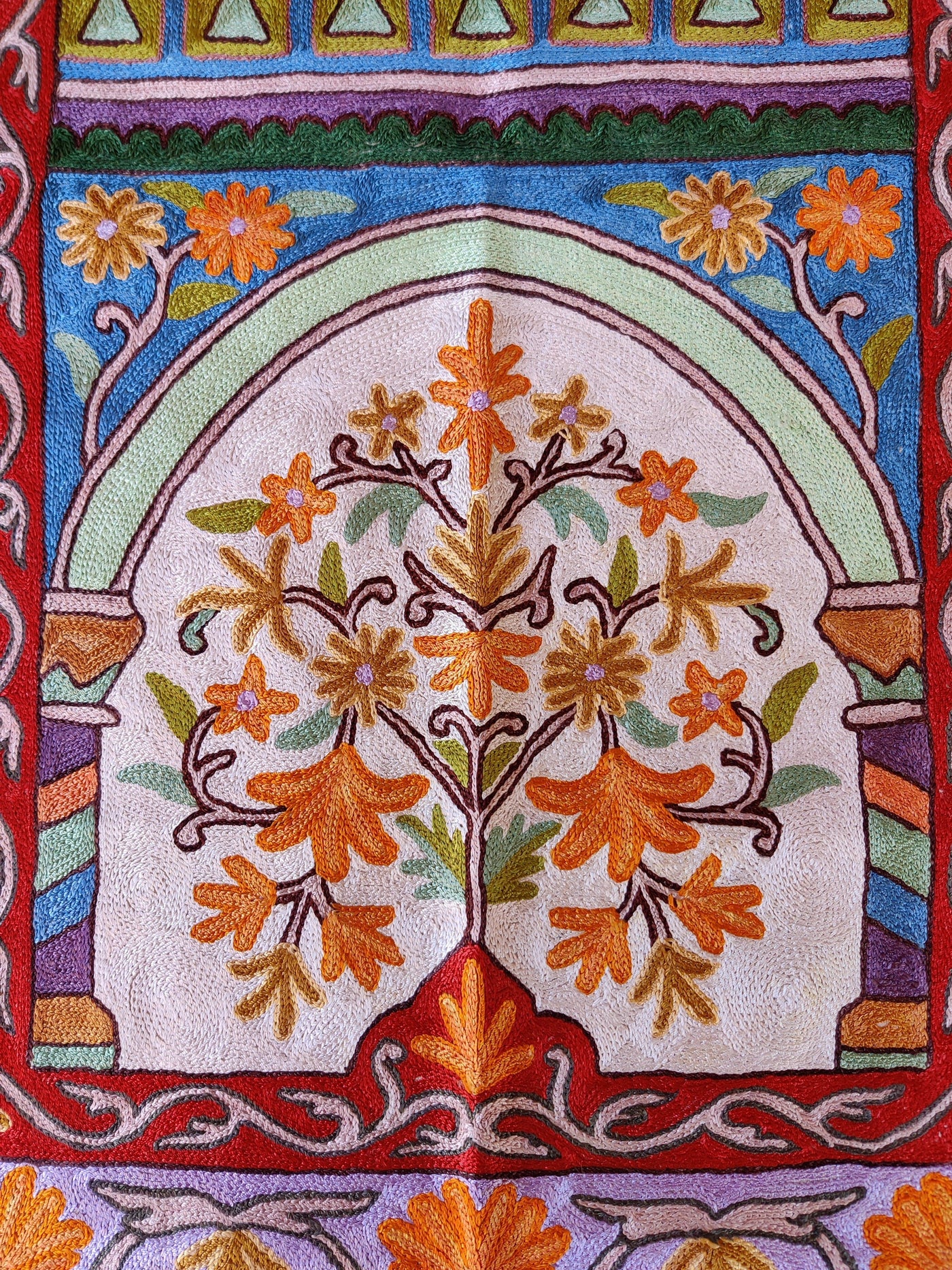 Kashmiri Hand-Embroidered Chain Stitch jainimaz (Prayer Mat) - KashmKari