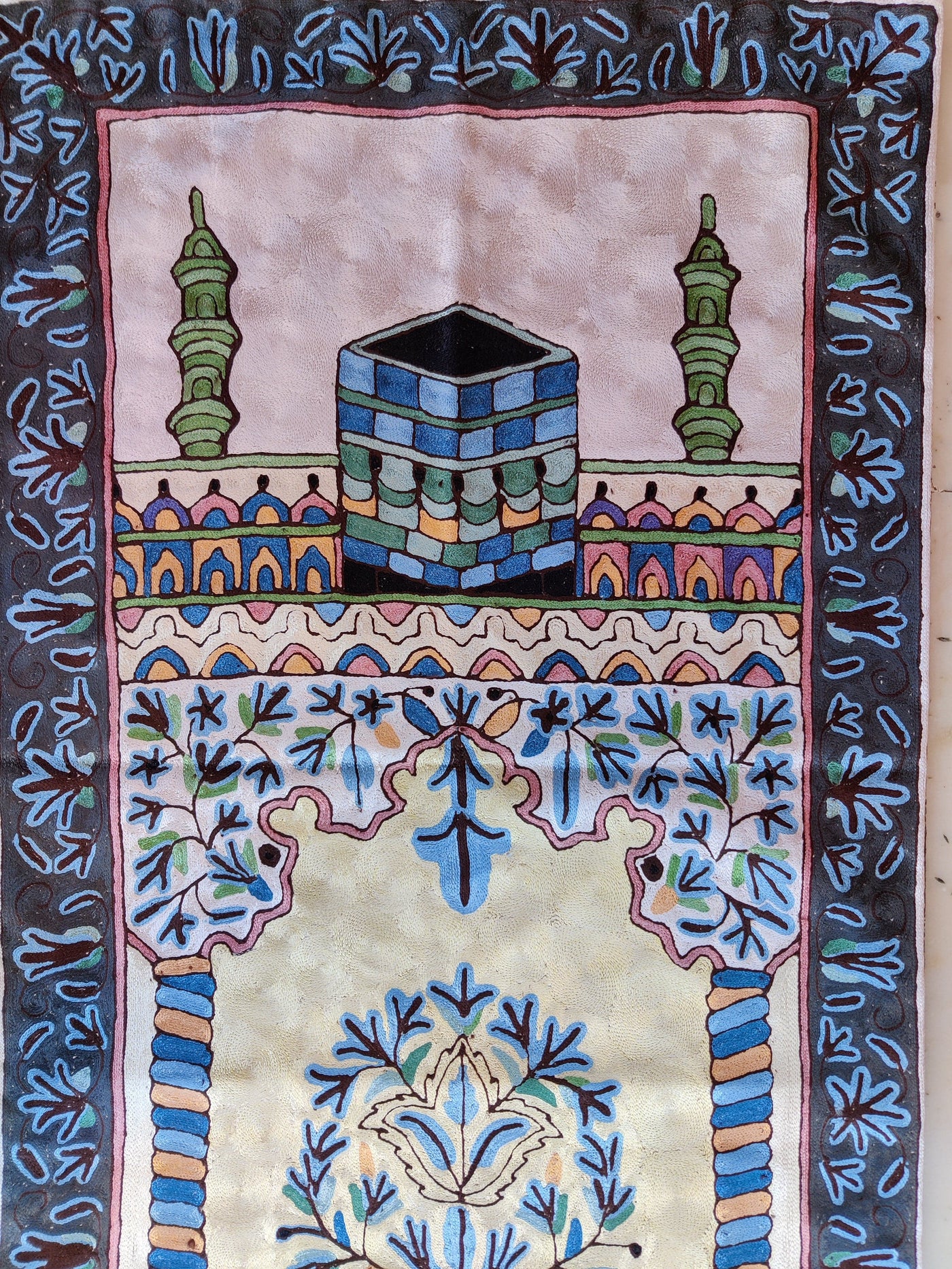 Kashmiri Hand-Embroidered Chain Stitch jainimaz (Prayer Mat) - KashmKari
