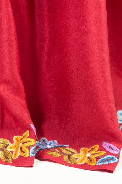 Hand-Embroidered Red Pure Crepe Saree with Kashmiri Aari Embroidery - KashmKari