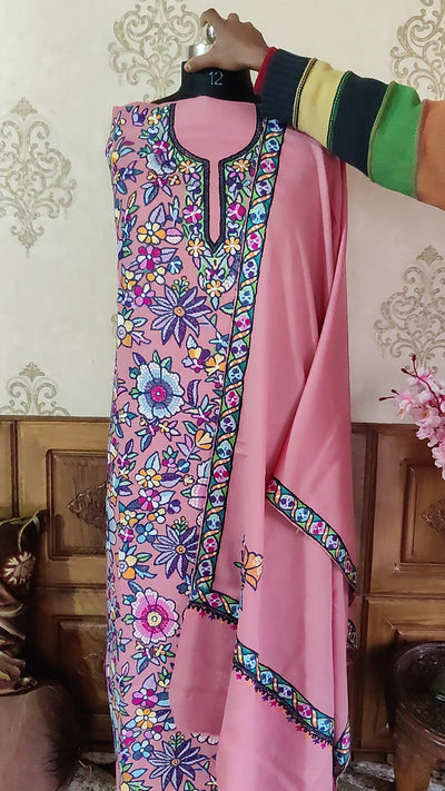 Kashmiri Suit With Hand Aari Embroidery All Over  (3 pcs)