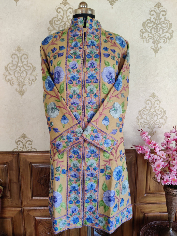 Beige Kashmiri Floral Embroidered Coat Jacket KashmKari Get Kashmiri coat With Bohemian Embroidery at best price Online  | Kashmir Thread 