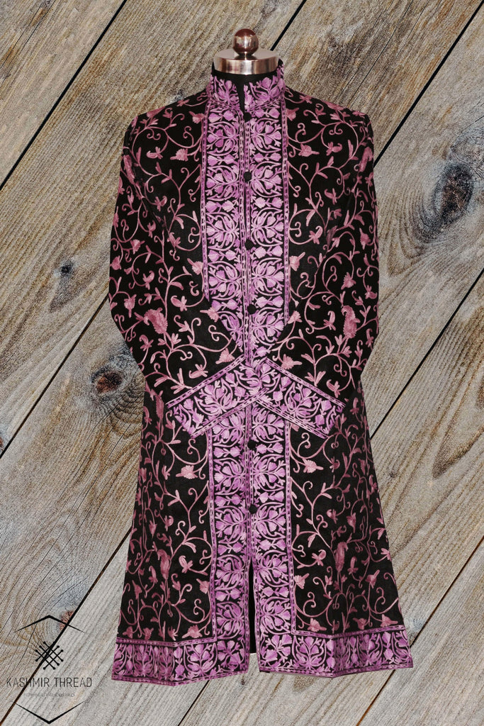 VIBRANT V-SHAPED EMBROIDERED KASHMIRI LONG JACKET