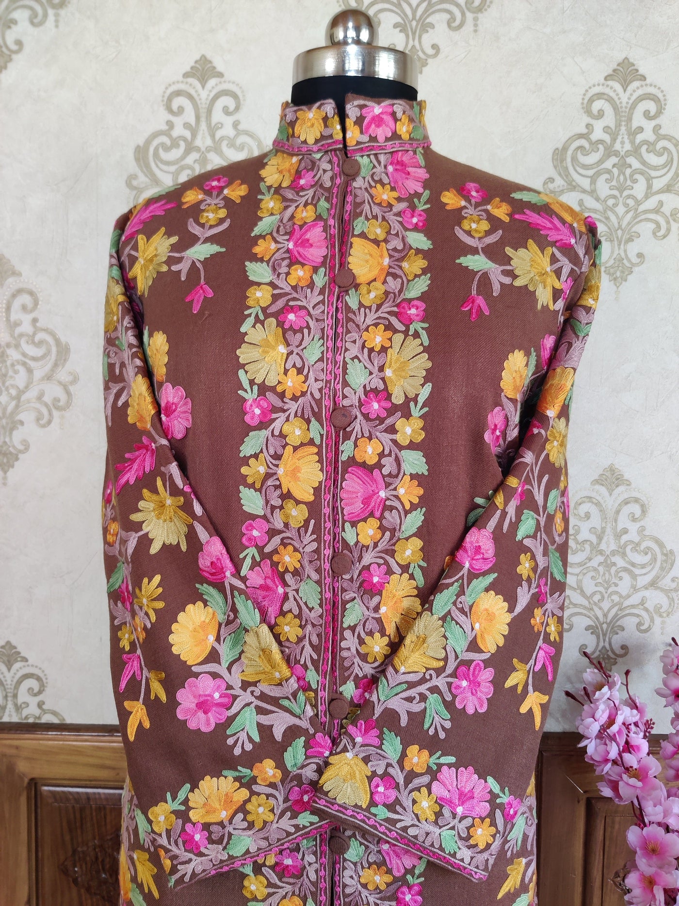 Brown Kashmiri jacket With Floral Embroidery Jacket KashmKari Buy Brown Kashmiri Jacket With Kashmiri Embroidery at best price Online  | Kashmir Thread 
