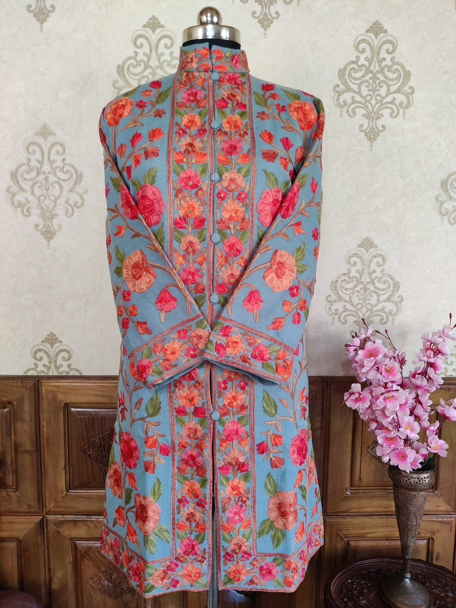 Kashmiri Floral Embroidered Coat Jacket KashmKari Get Kashmiri coat With Bohemian Embroidery at best price Online  | Kashmir Thread 