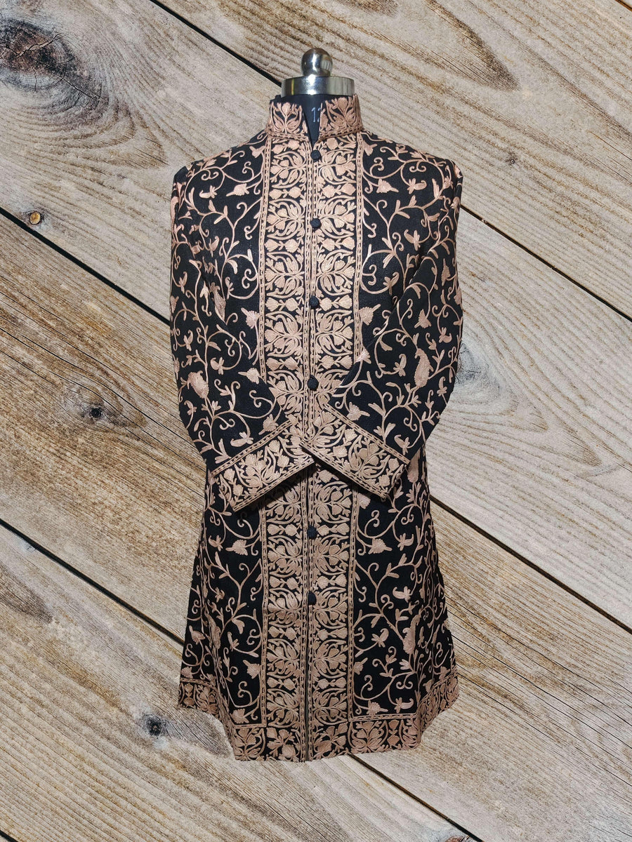 Kashmir Thread Art Silk Coat All over Aari Embroidery