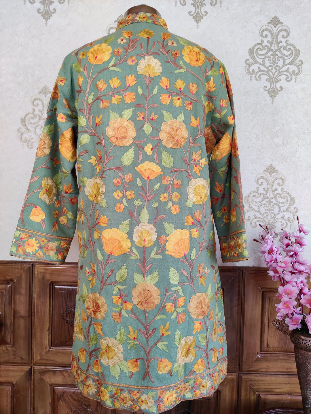 Get Pastel Green Kashmiri coat With Kashmiri Embroidery at best