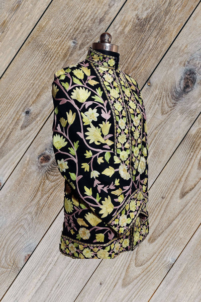 Kashmir Thread Coat XXL (46) Kashmiri Woolen Jacket With Floral Multi-Color Embroidery