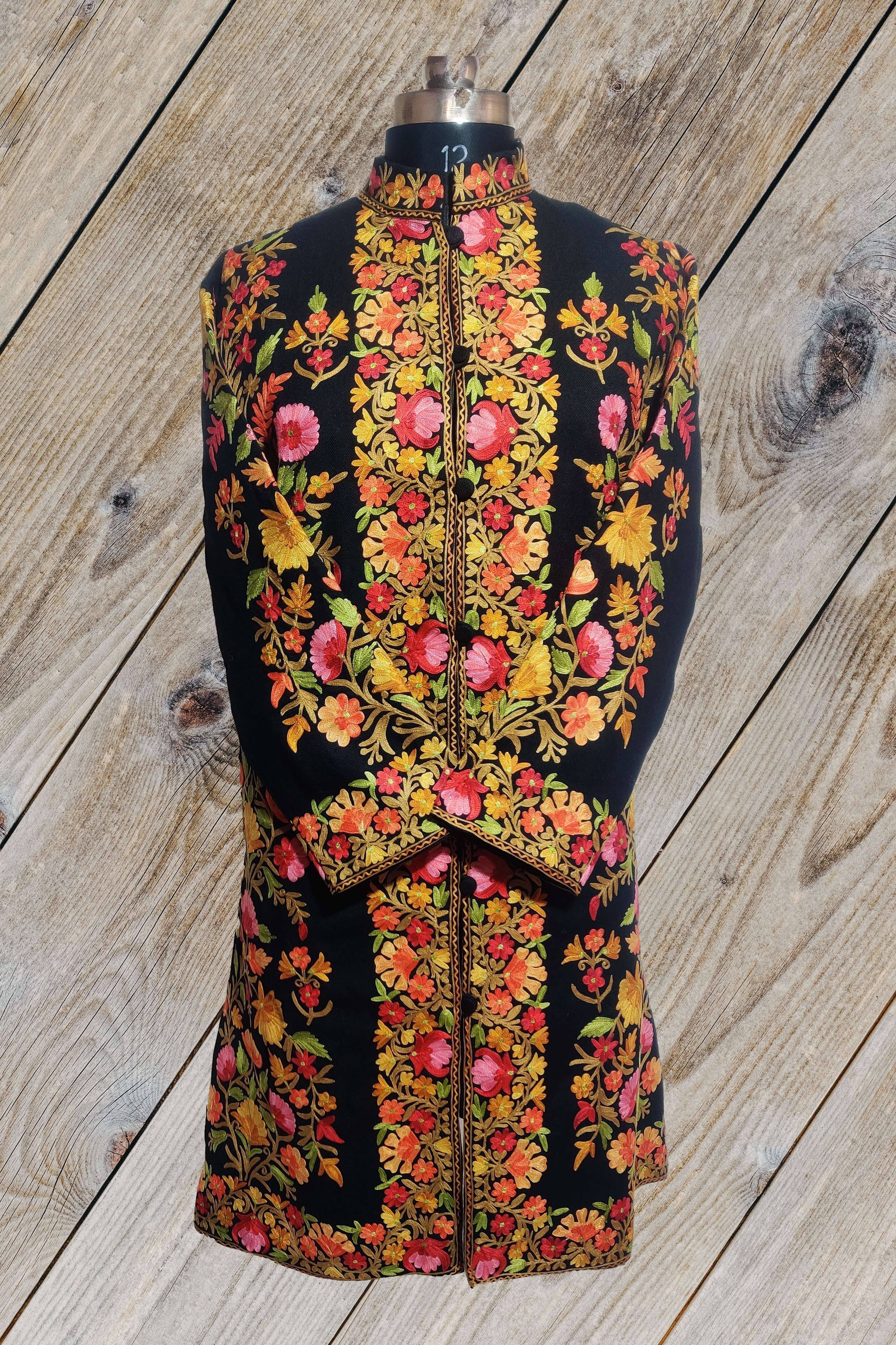 Buy Long Kashmiri Embroidered Woolen Jacket with Customization ...