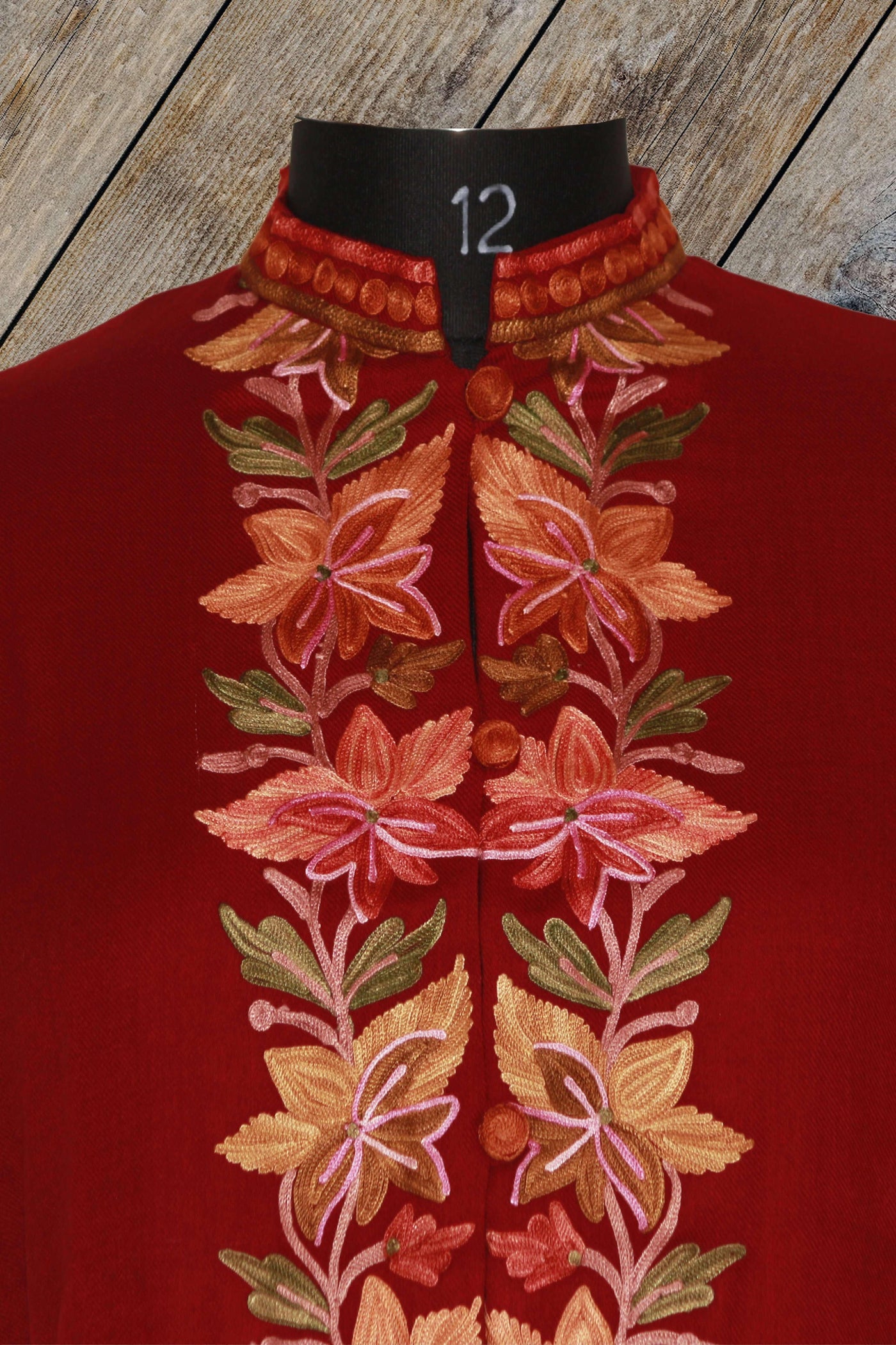 Kashmir Thread Coat XL (44) Maroon Kashmiri Woolen Jacket with Aari Embroidery