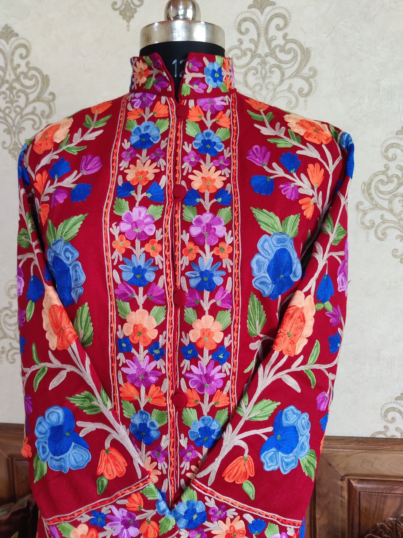 Maroon Long Kashmiri Jacket With Multicolor Floral Embroidery Jacket KashmKari Buy Maroon Long Kashmiri Jacket With Boho-Floral Embroidery at best price Online  | Kashmir Thread 