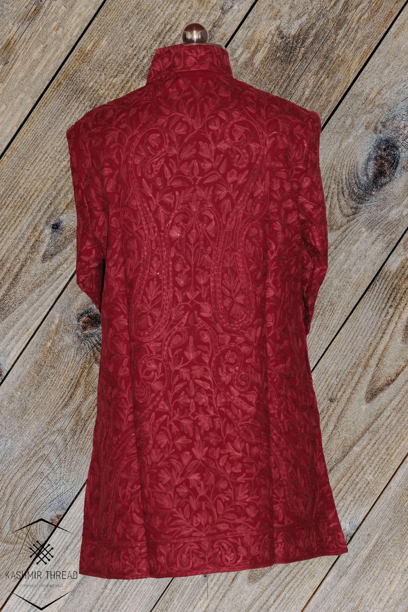 Kashmir Thread Coat XL (44) Red Kashmiri Woolen Jacket with Aari Embroidery