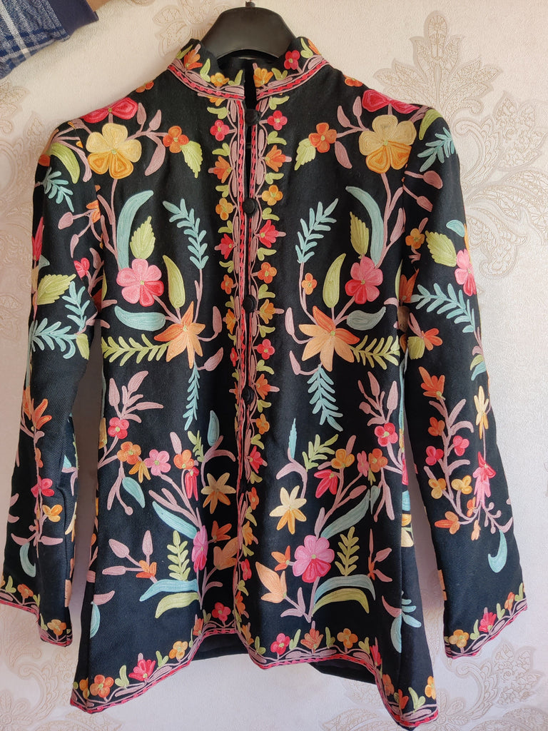 Short Kashmiri Jacket With Floral Kashmiri Work Boho Jacket