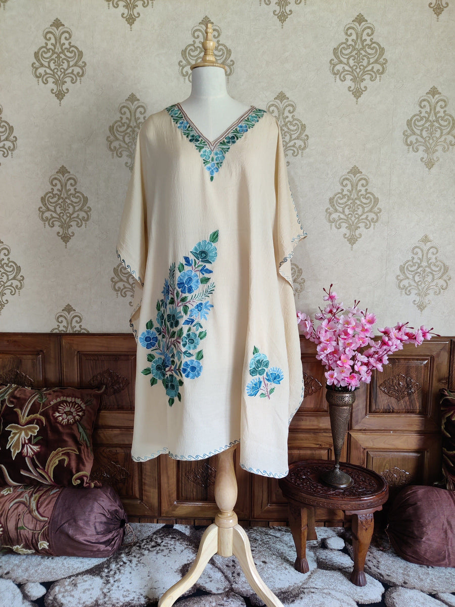 beige  Kashmiri Kaftan With Floral Embroidery kaftan KashmKari Black Kashmiri Kaftan top online At a Reasonable Price | Kashmir Thread 