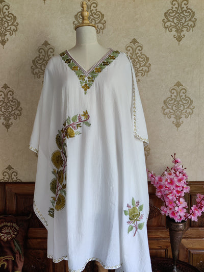 white Kashmiri Kaftan With Floral Embroidery kaftan KashmKari Black Kashmiri Kaftan top online At a Reasonable Price | Kashmir Thread 