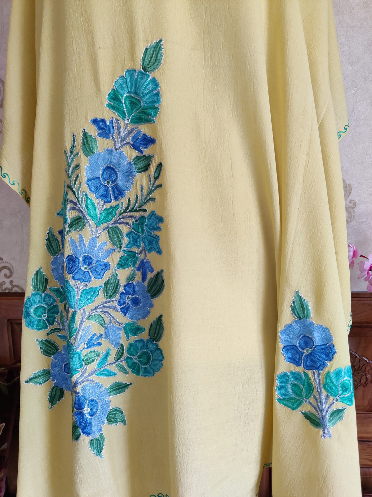 yellow  Kashmiri Kaftan With Floral Embroidery kaftan KashmKari Black Kashmiri Kaftan top online At a Reasonable Price | Kashmir Thread 