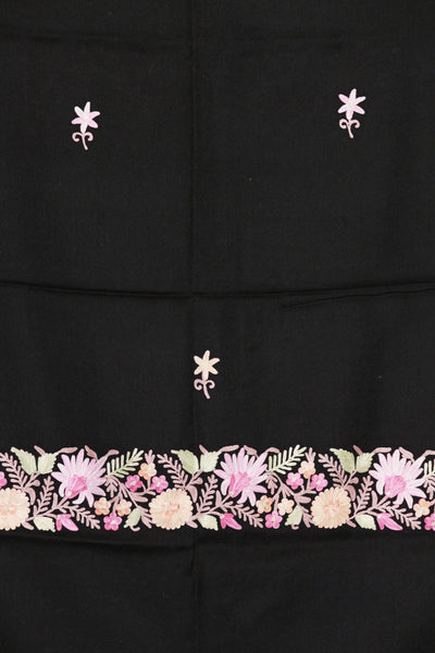 Kashmir Thread Kashmiri Stoles Black Kashmiri Woolen Shawl with Aari Embroidery