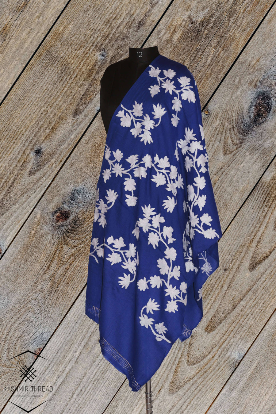 Kashmir Thread Kashmiri Stoles Blue Kashmiri stole with Floral Embroidery
