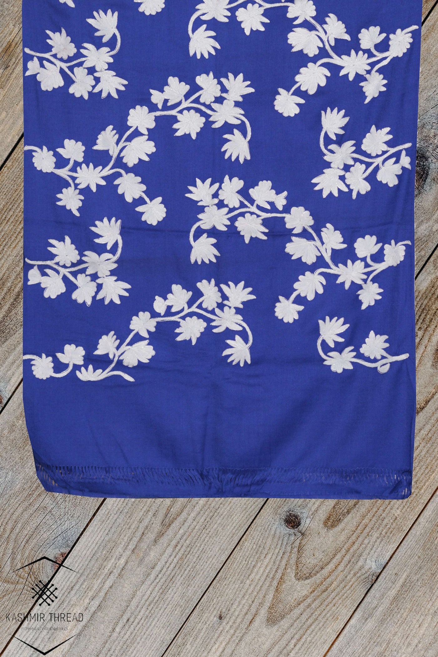 Kashmir Thread Kashmiri Stoles Blue Kashmiri stole with Floral Embroidery