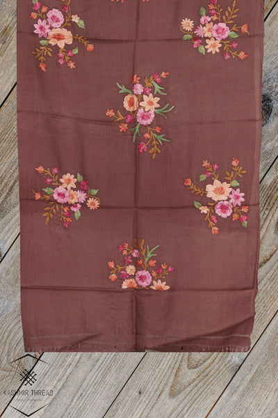 Kashmir Thread Kashmiri Stoles Brown Kashmiri stole with Floral Embroidery