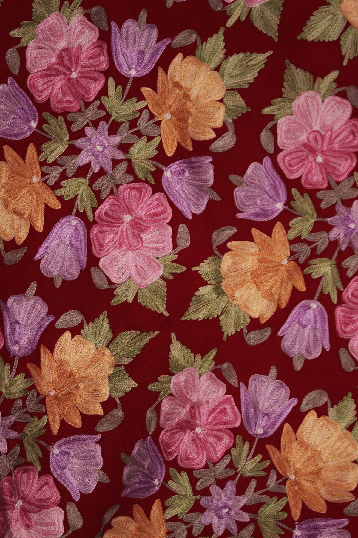Kashmir Thread Kashmiri Stoles Maroon Kashmiri Stole With All Over Embroidery