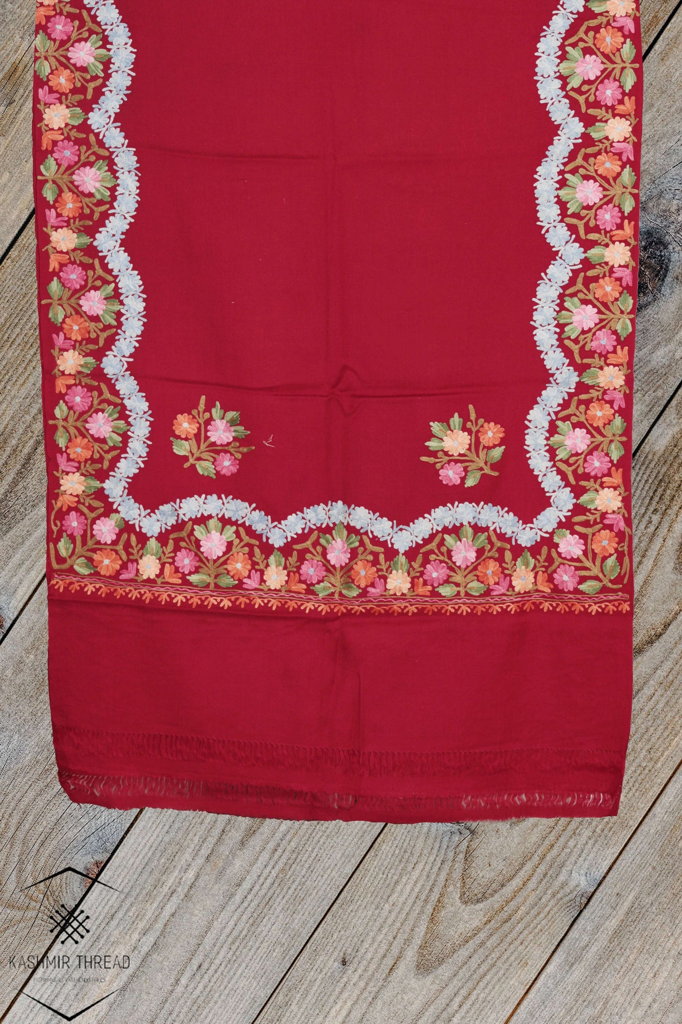 Kashmir Thread Kashmiri Stoles Maroon Kashmiri stole with Floral Embroidery