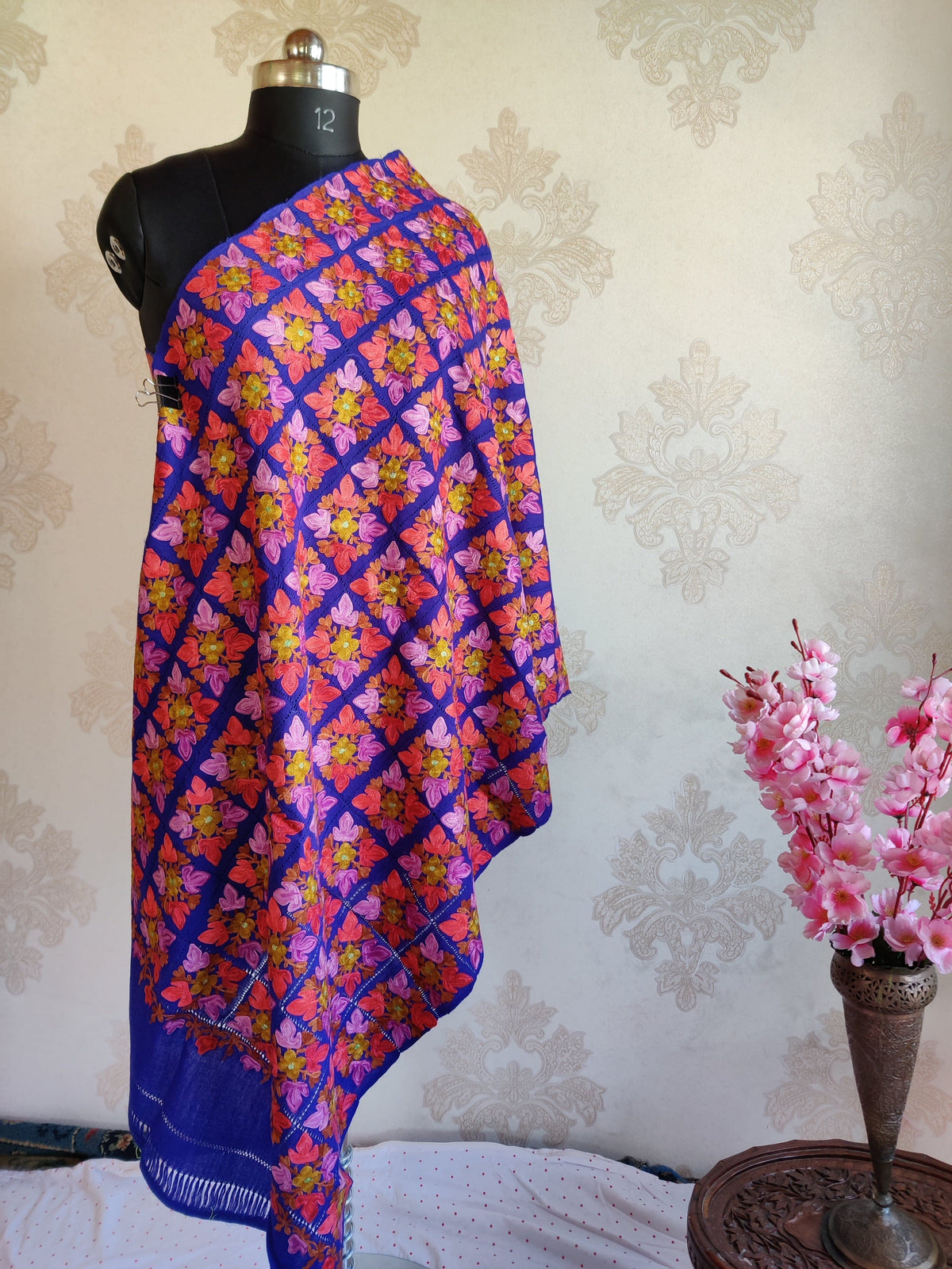 Pure Woolen Kashmiri Embroidery Stole in Cut-Work style with Aari Embroidery Kashmiri Stoles KashmKari
