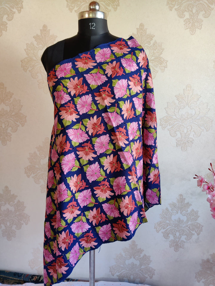Pure Woolen Kashmiri Embroidery Stole in Cut-Work style with Aari Embroidery Kashmiri Stoles KashmKari