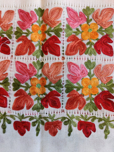Pure Woolen Kashmiri Embroidery Stole in Cut-work style with Aari Embroidery Kashmiri Stoles KashmKari