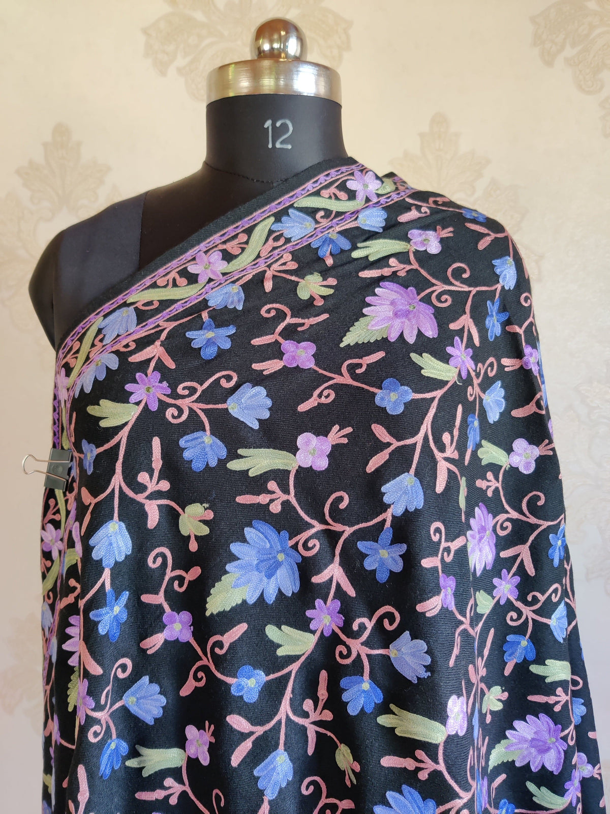 Pure Woolen Kashmiri Embroidery Stole with All over Heavy Aari Embroidery Kashmiri Stoles KashmKari