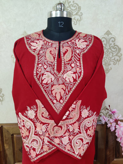 Kashmiri Woolen Pheran with mix of Tilla & Aari Embroidery Pheran KashmKari Buy Kashmiri Phiran Aari Embroidery Online at a Friendly Price | Kashmir Thread 