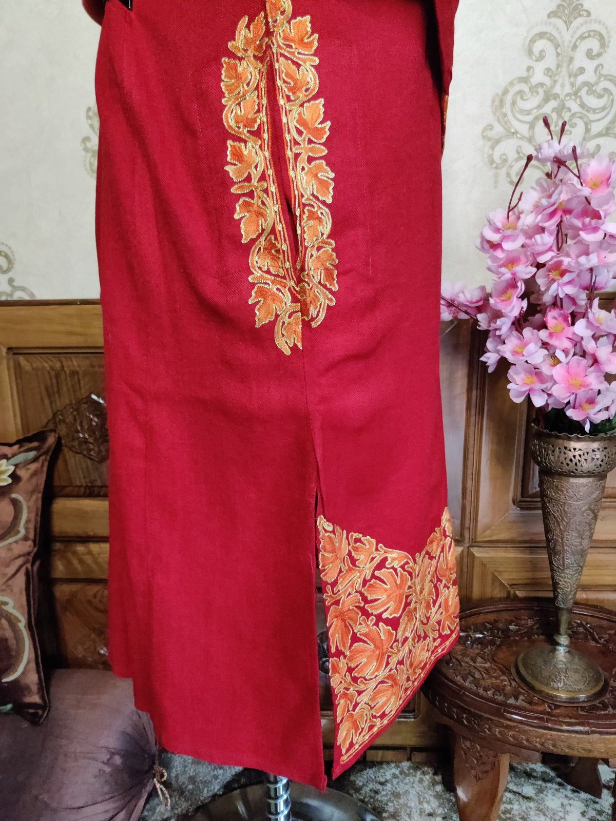 Kashmiri Pheran With Chinar Embroidery Pheran KashmKari Maroon Buy Kashmiri Aari Phiran Chinar Online at a Reasonable Price | Kashmir Thread 