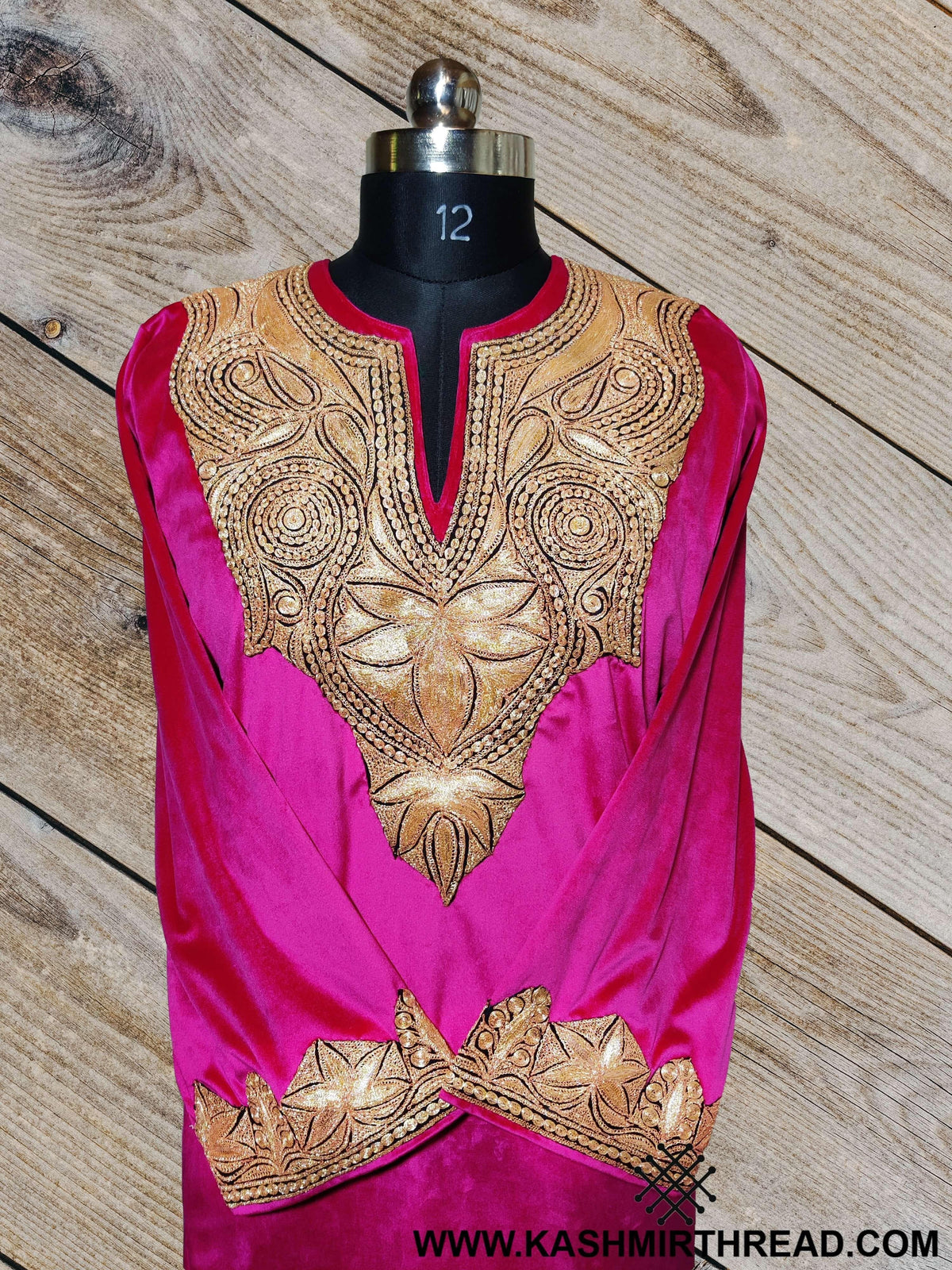 Kashmir Thread Pheran Velvet Pheran with Tilla Embroidery