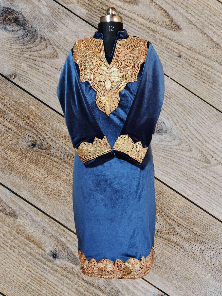 Kashmir Thread Pheran Velvet Pheran with Tilla Embroidery