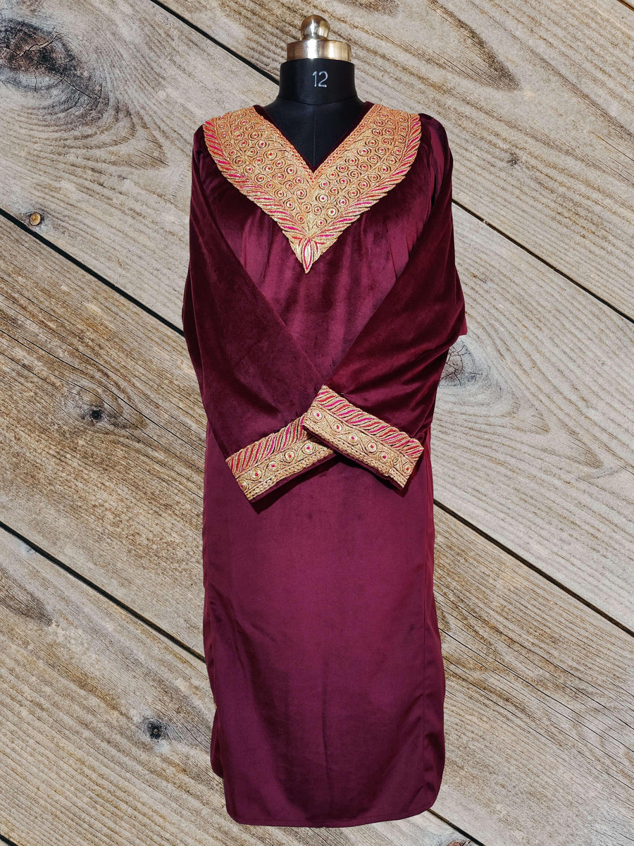 Kashmir Thread Pheran Velvet Pheran with Tilla Embroidery