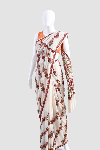 Kashmiri Pure Crepe Hand Aari Embroidery Saree Saris & Lehengas KashmKari
