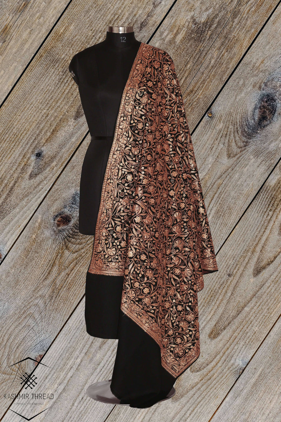 Kashmir Thread shawl Black kashmiri Shawl Tilla Embroidery