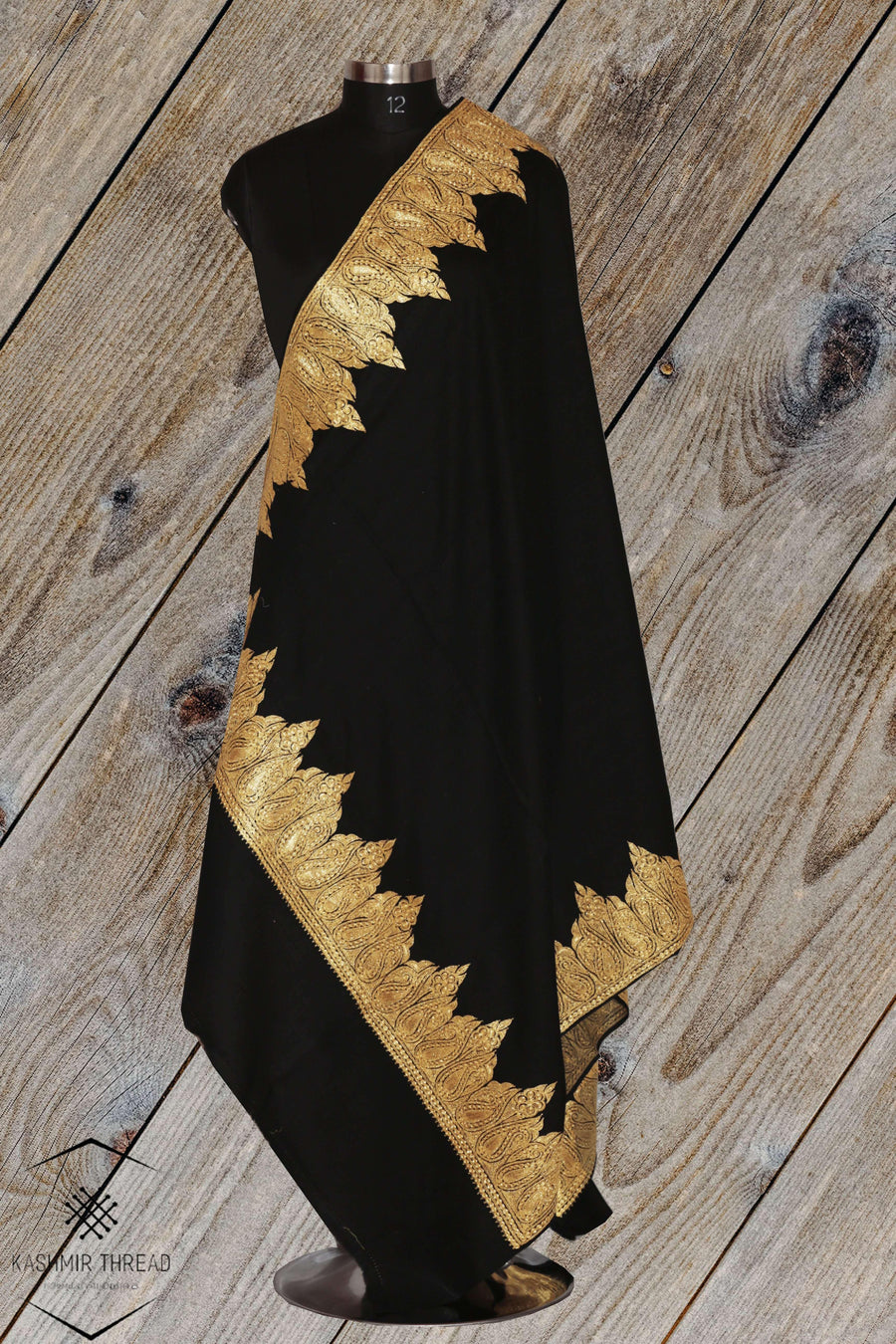Kashmir Thread shawl Black Kashmiri Shawl Tilla Embroidery